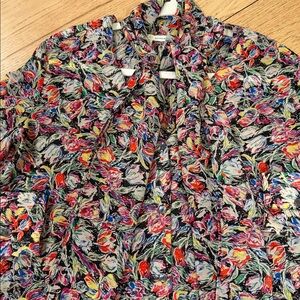 Derek Lam Multicolor Floral Print Button-Up Blouse V neck plus added tie scarf
